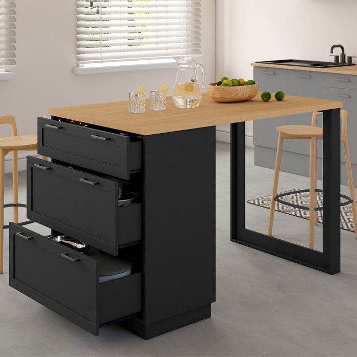 Isla central industrial negra de madera - 130 cm