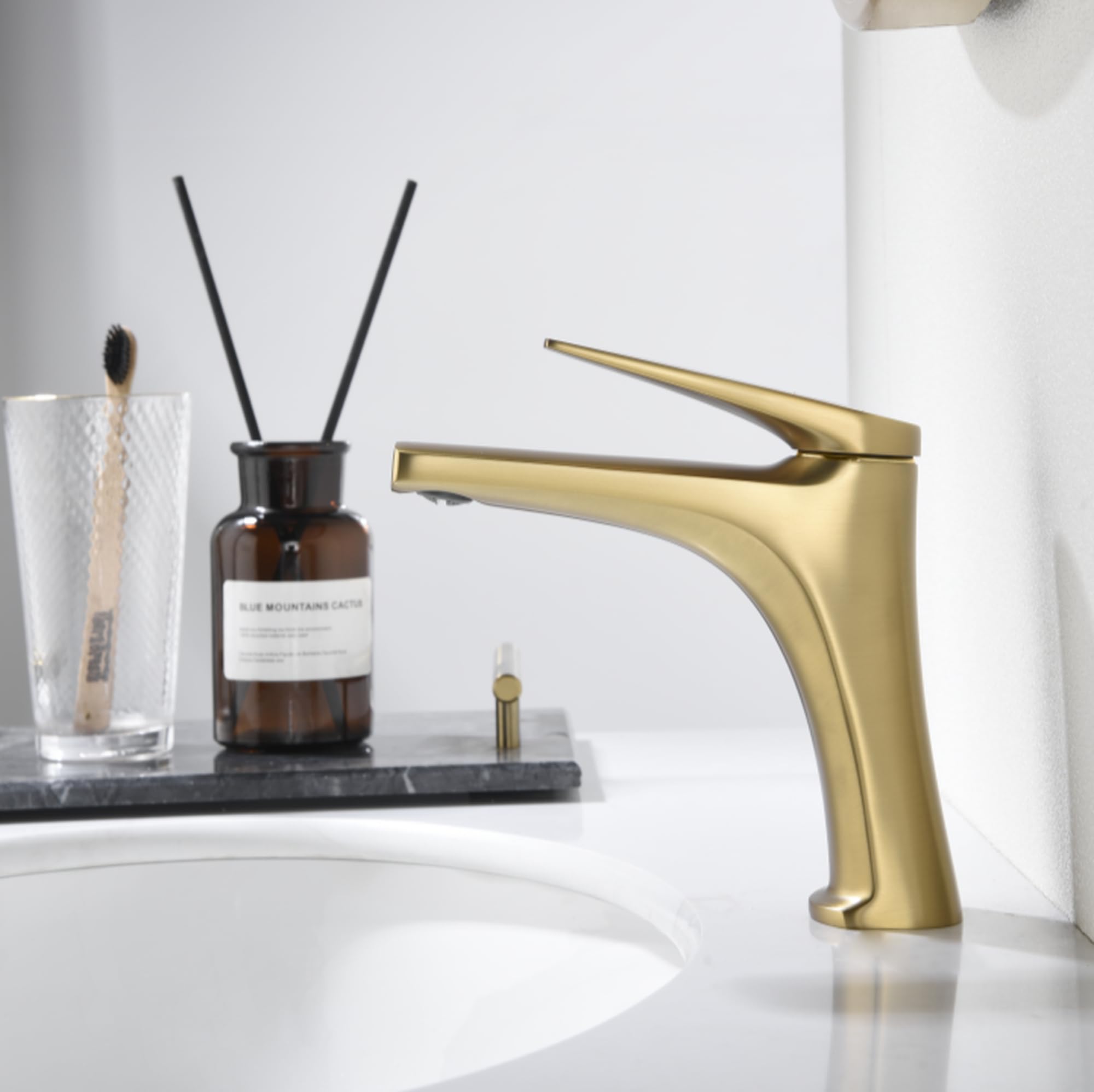 Imex - grifo monomando lavabo caño bajo oro serie delos