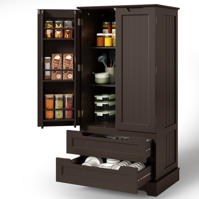Aparador alto lacado - marrón oscuro - 2 puertas 2 cajones - 60x40x120 cm