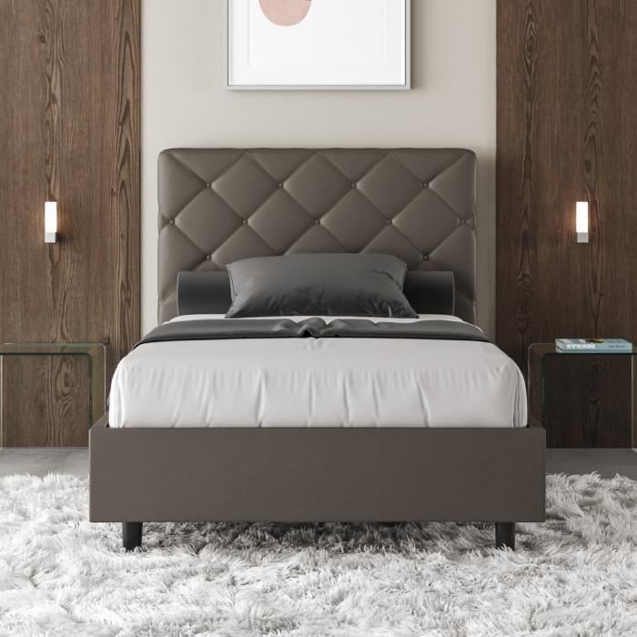 Cama 1,5 plaza - simili cuero marrón - 120x190 cm