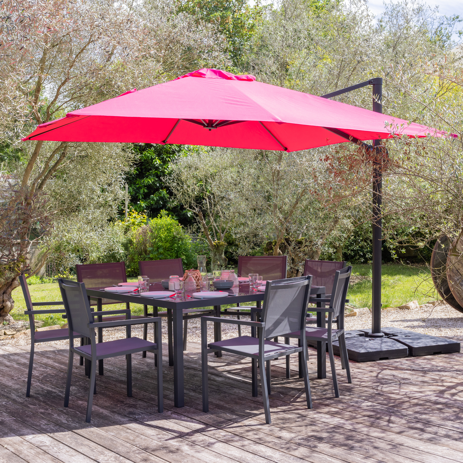 Parasol excéntricoo molokai cuadrado 3x3m fucsia + funda
