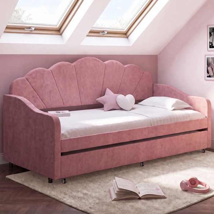 Cama nido concha - terciopelo rosa - 90x190 cm