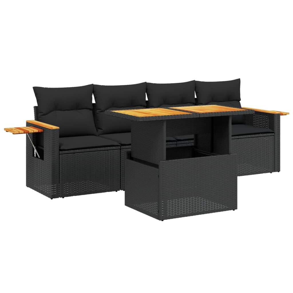 vidaXL set de muebles de jardín 5 pzas y cojines ratán sintético negro