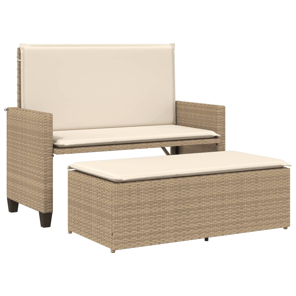 vidaXL banco de jardín con cojines y reposapiés ratán sintético beige