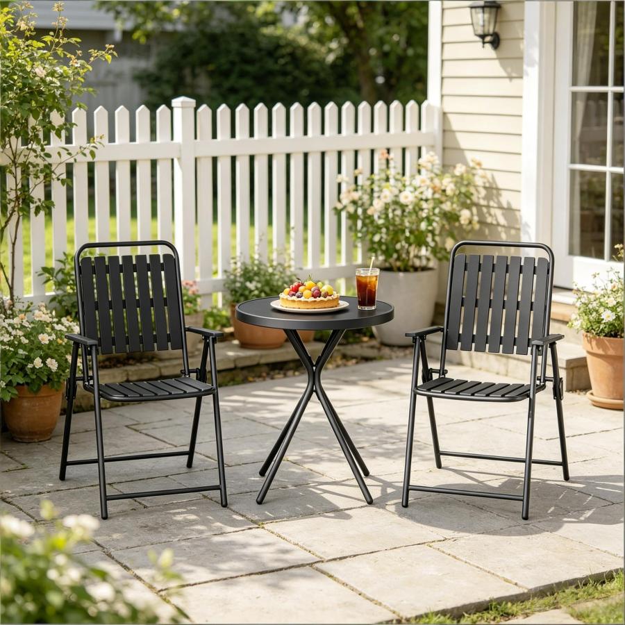 Conjunto mesa y sillas jardín vidrio negro 3 piezas balcón terraza