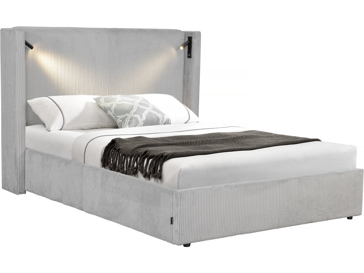 Cama doble de pana con cómoda integrada y lámpara "cortina" - 160 x 200 cm