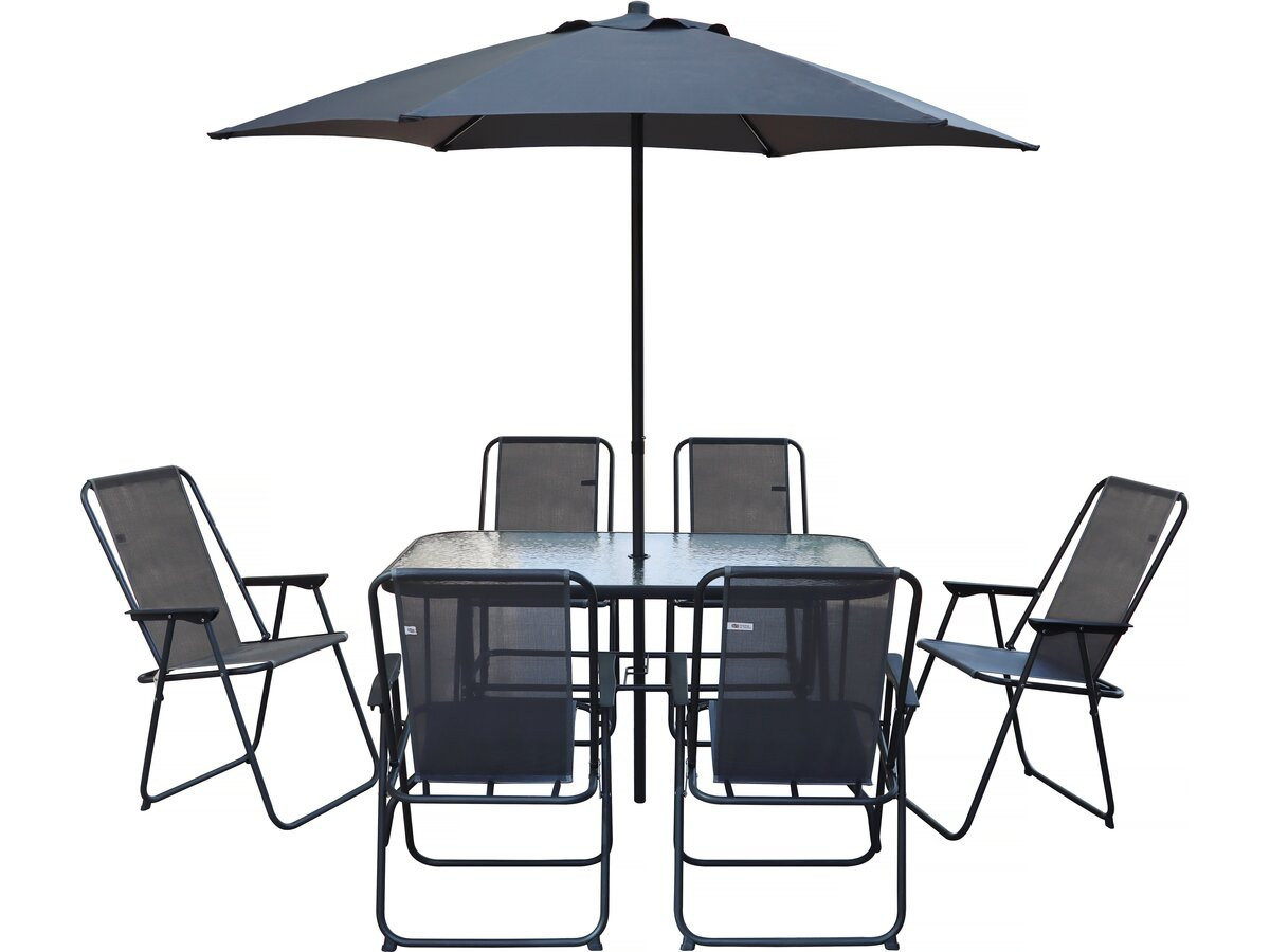 Mesa y sillas de jardín con sombrilla de metal <<convivia>> - 6 plazas - gr