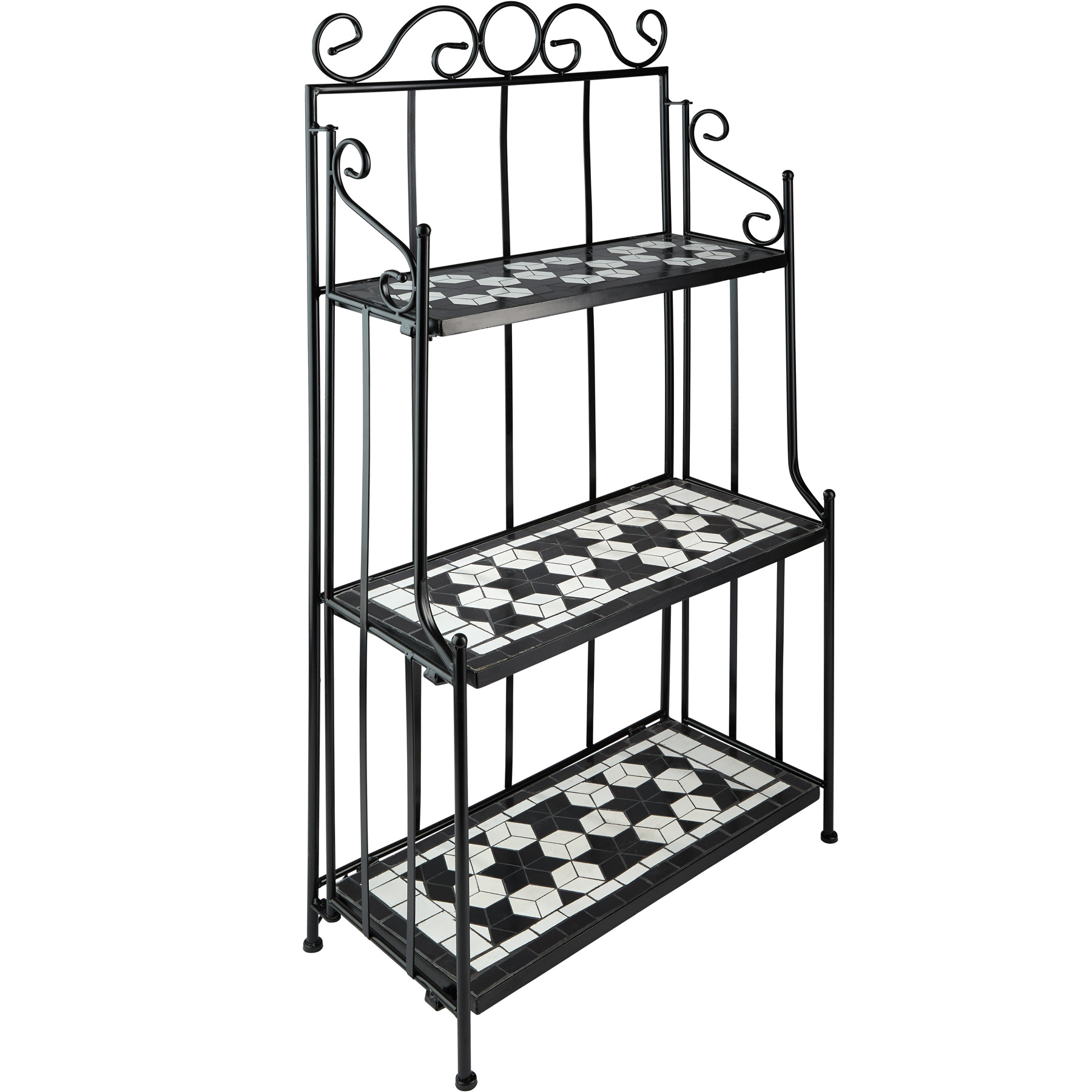 Estantería para plantas de forja y mosaico con 3 estantes negro/blanco