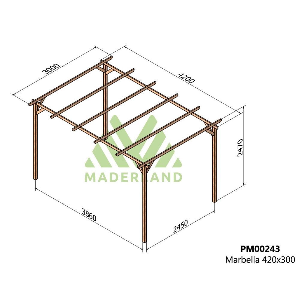 Pérgola de madera maciza - marbella 420x300cm (maderland)