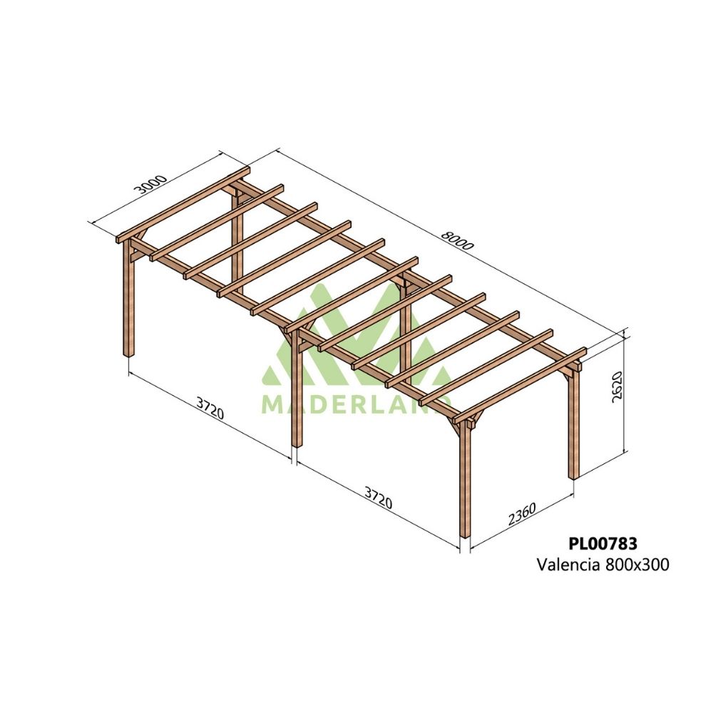 Pérgola de madera laminada - valencia 800x300cm (maderland)