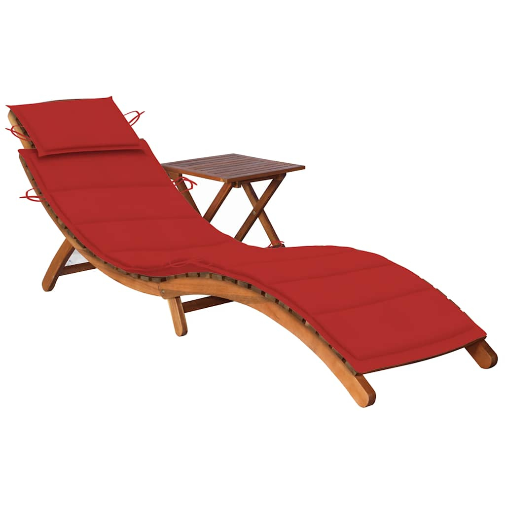 vidaXL tumbona de jardín con mesa y cojín madera maciza de acacia