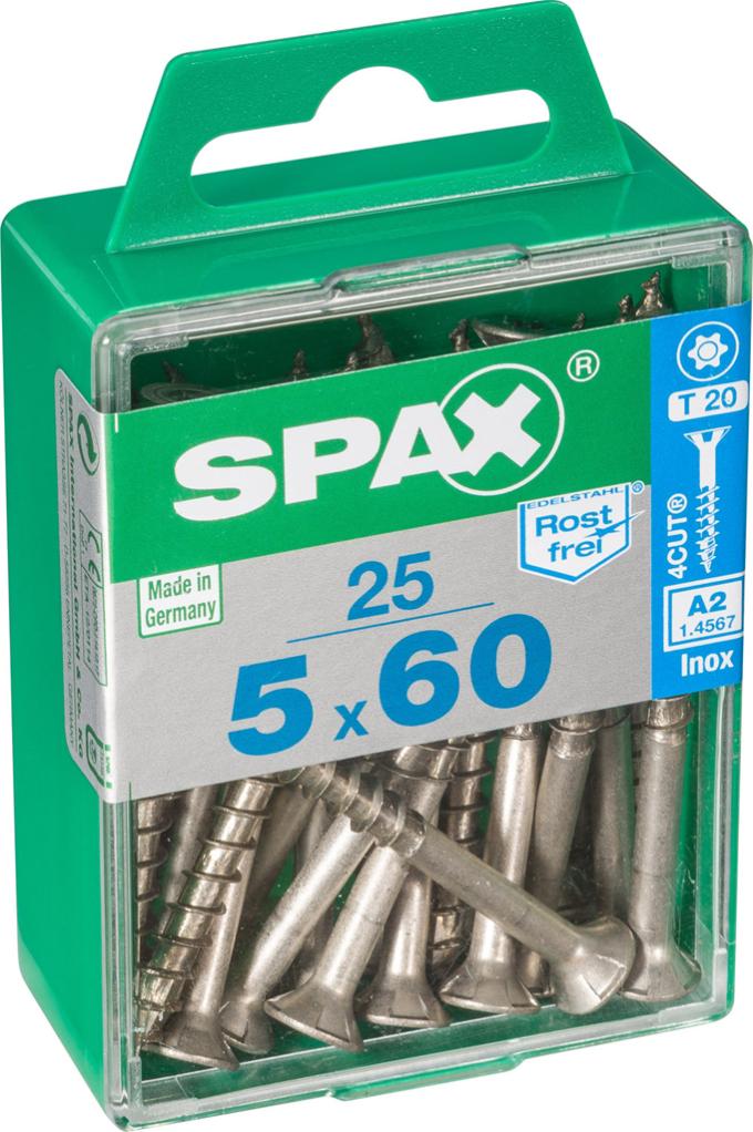 Caja 25 unid. Tornillo madera spax cabeza plana inox a2 5,0x60mm