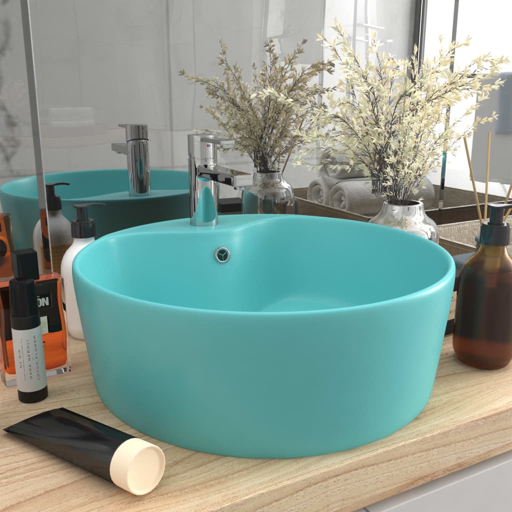 Lavabo lujo con rebosadero cerámica verde claro mate 36x13 cm es5891
