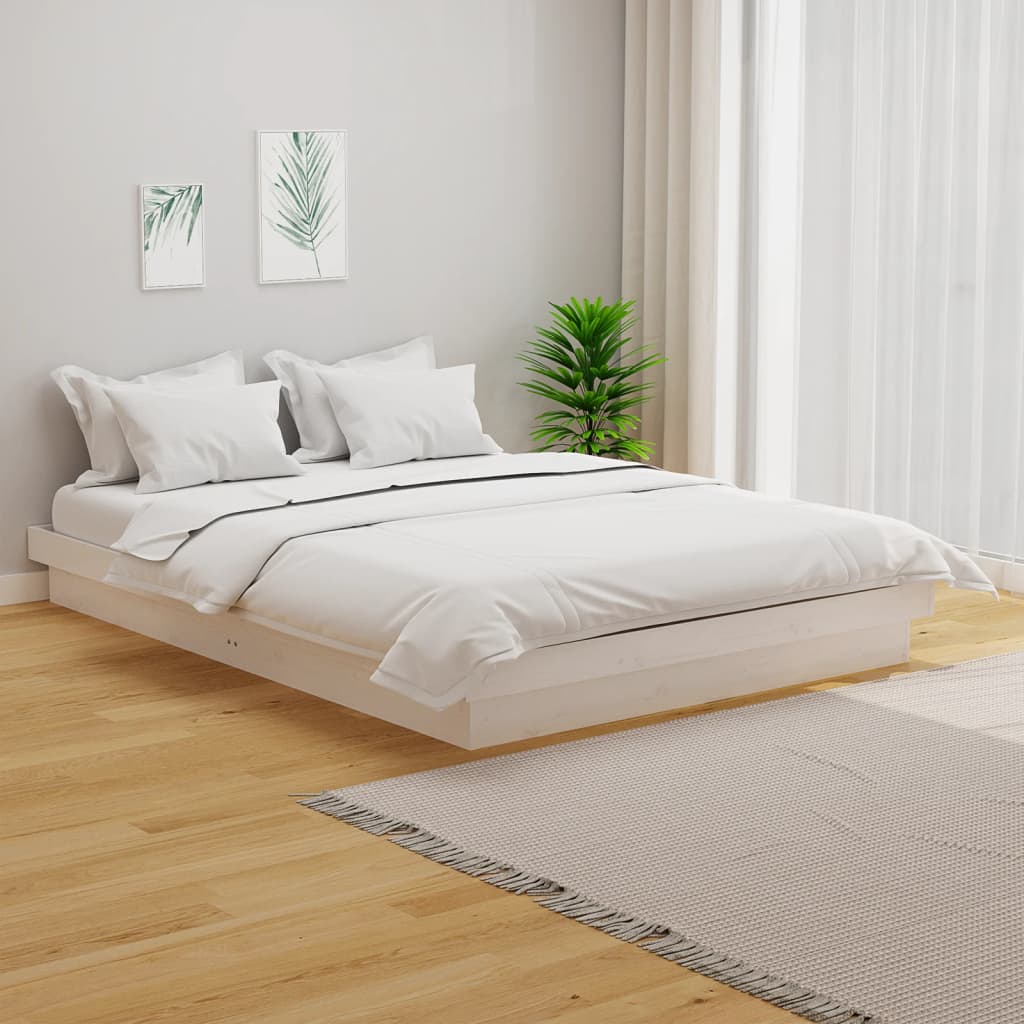 Cama doble pequeña sin colchón madera maciza blanco es4741