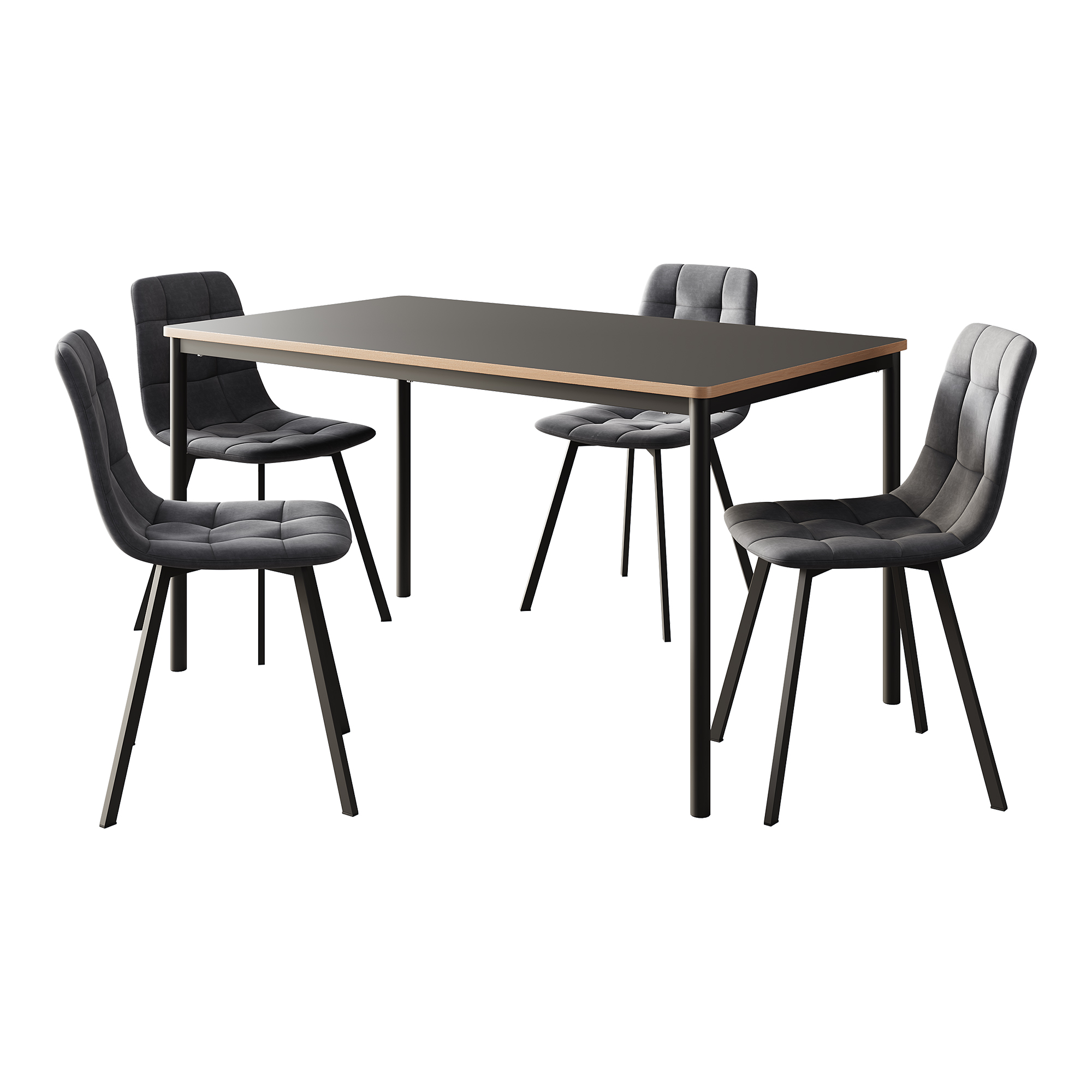 Juego de comedor lindesberg mesa con 4 sillas mdf terciopelo - gris oscuro