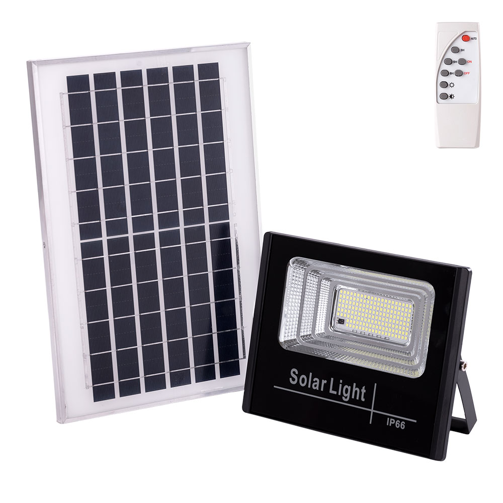 Proyector LED solar 65w 6500k panel: bateria 6v/8w: control remoto 3,2v/50