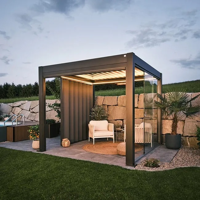 Pergola biohort 5 x 3.5 bioclimatica metalica color gris oscuro
