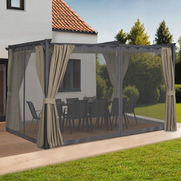 Pérgola retráctil antracita con mosquitera - 3x4 m