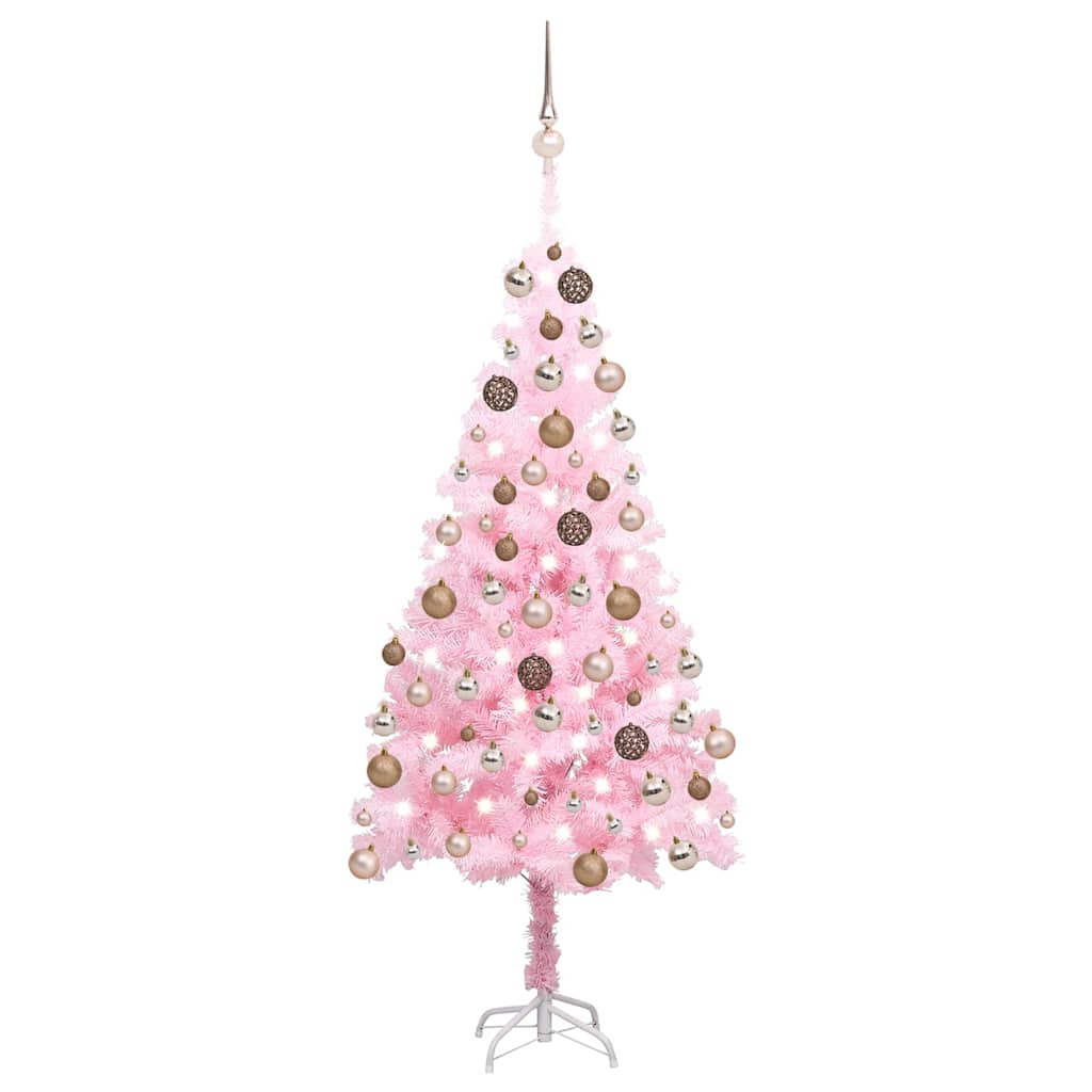 vidaXL árbol de navidad preiluminado con luces y bolas rosa 120 cm