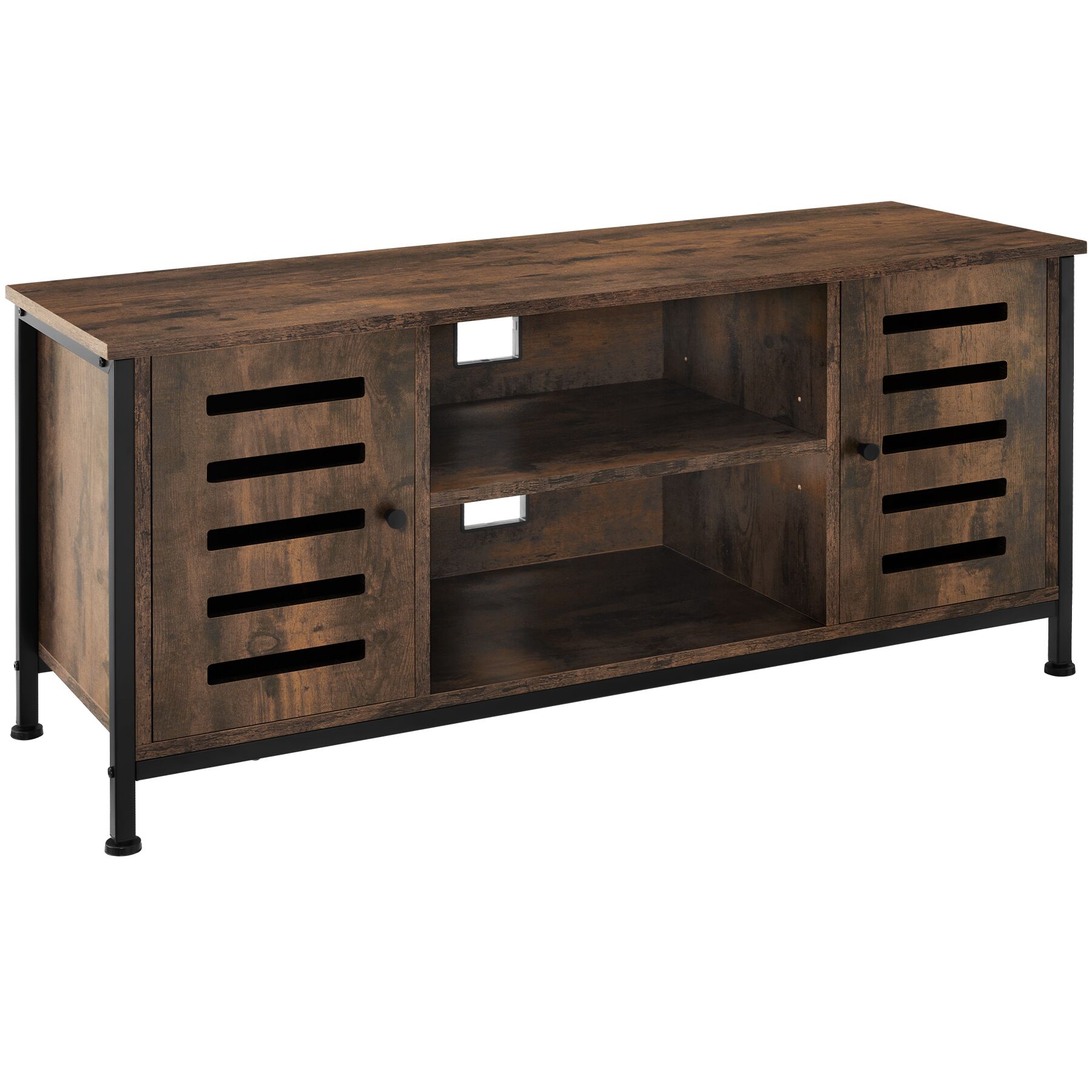 Mueble bajo para televisor 110x41,5x50,5cm, 2 puertas, madera oscura