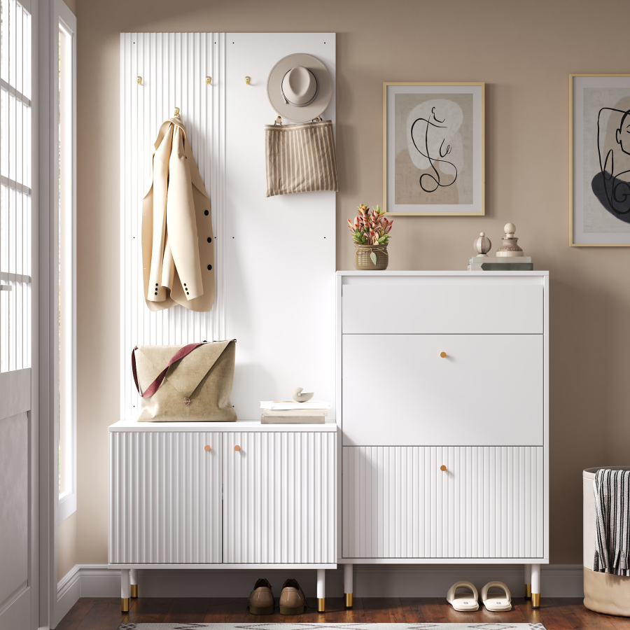 Mueble recibidor con zapatero armario de 2 puertas blanco 180x70x35cm