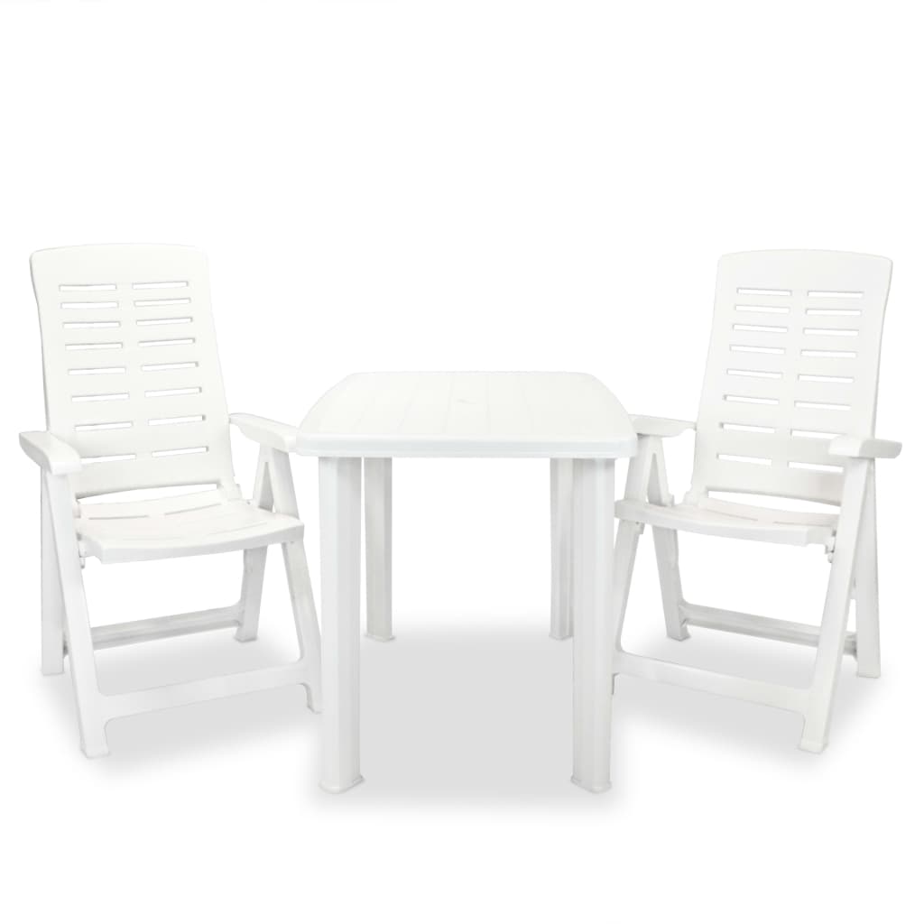 vidaXL set de mesa y sillas bistró de jardín 3 piezas plástico blanco