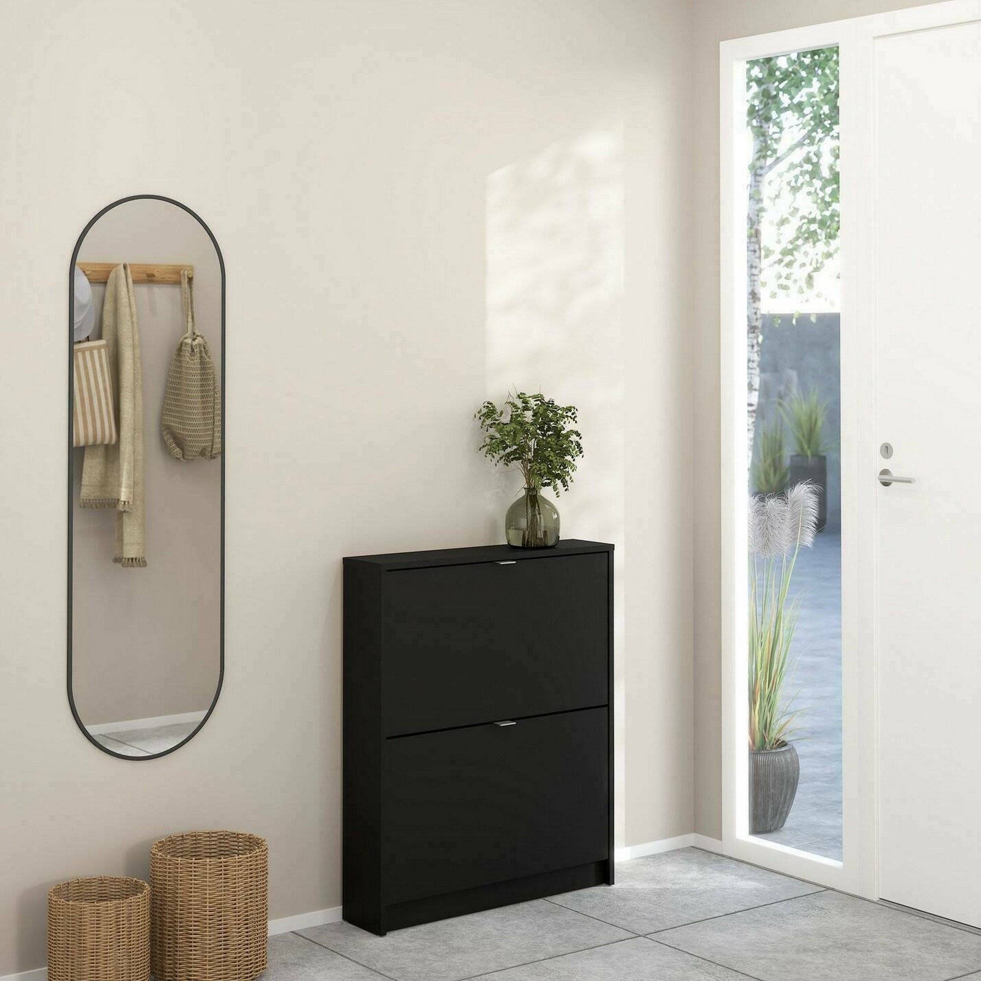 Zapatero turquesa, 2 compartimentos, madera negra 70x17x85h cm