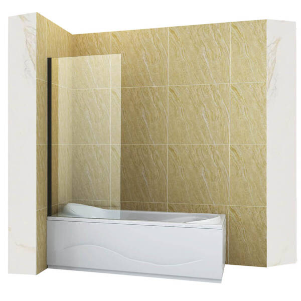 Mampara de bañera 1 hoja vidrio transparente, 80x150 cm, perfil negro