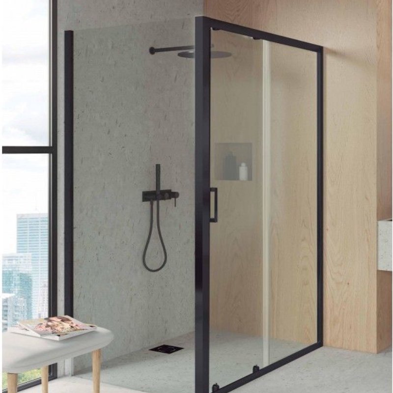 Mampara de ducha angular negro f2 - 1 fijo+1 puerta+1 fijo - 70x150cm