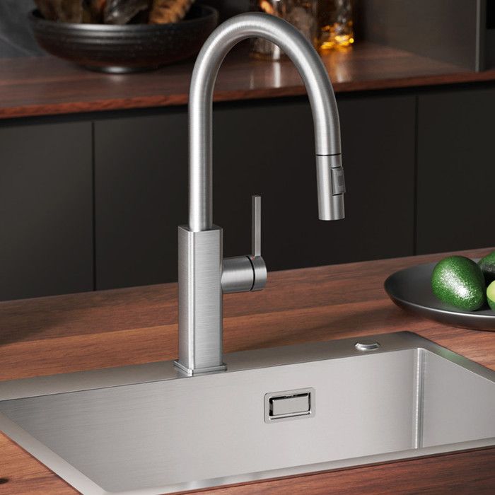 Grifo de cocina extraíble - acero inoxidable cepillado - 360° - 40 cm