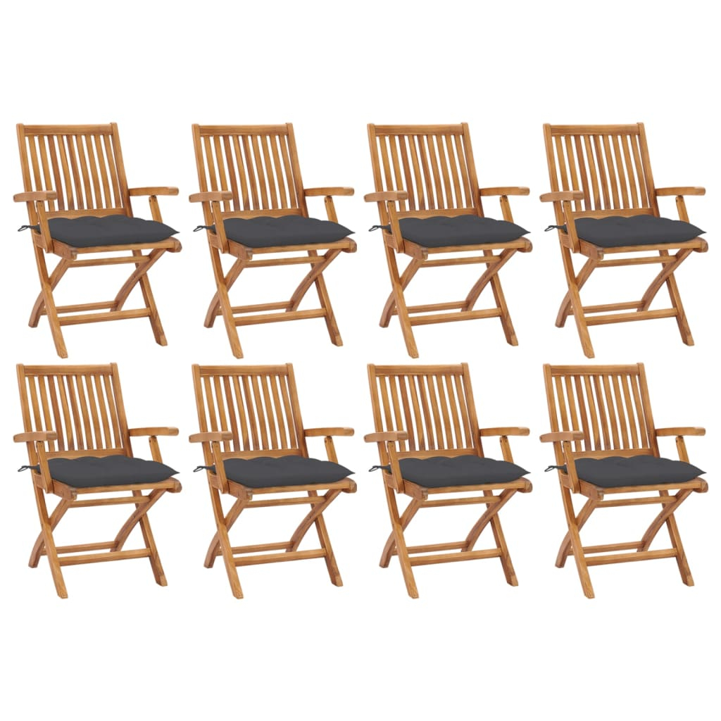 vidaXL sillas de jardín plegables 8 uds madera maciza teca con cojines