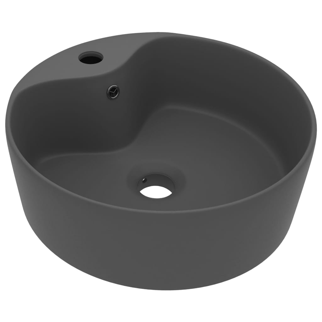 vidaXL lavabo lujoso con rebosadero cerámica gris oscuro mate 36x13 cm