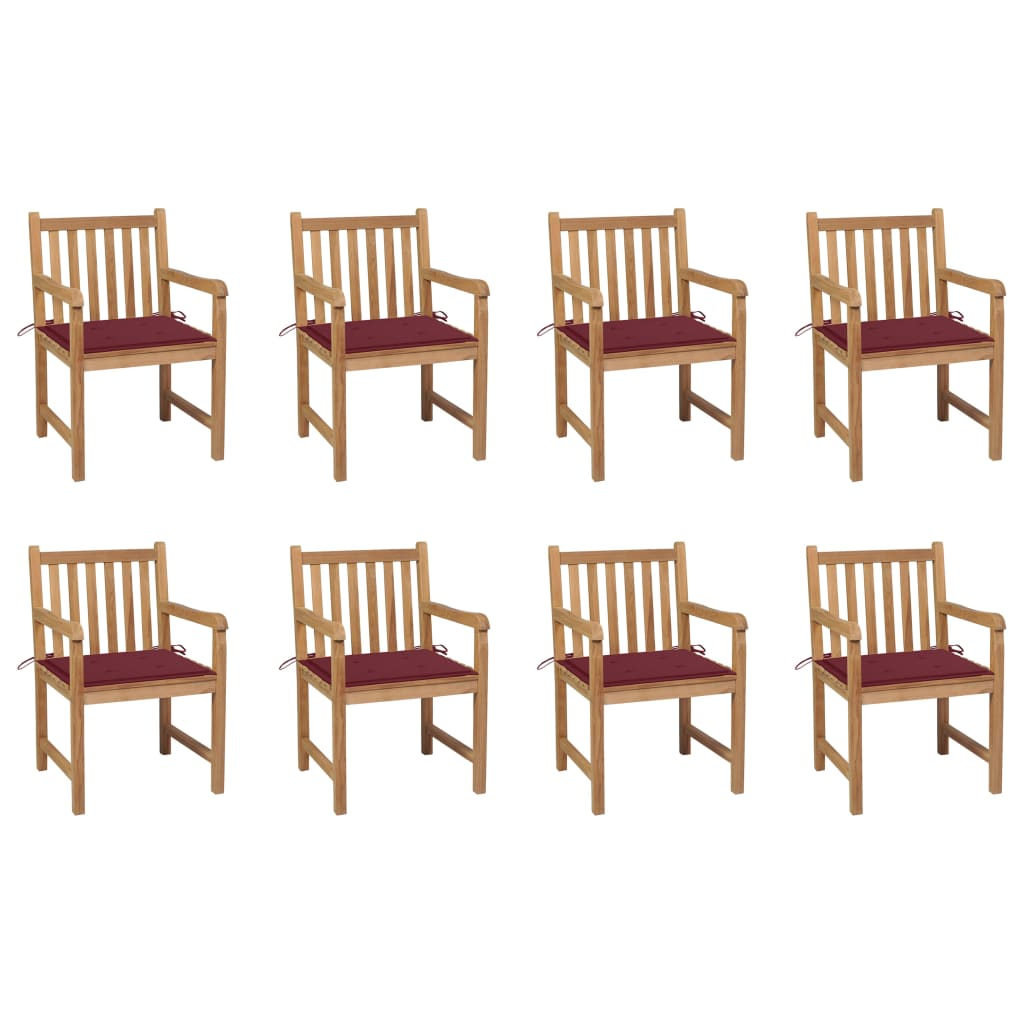 vidaXL sillas de jardín 8 uds madera maciza teca cojines rojo tinto