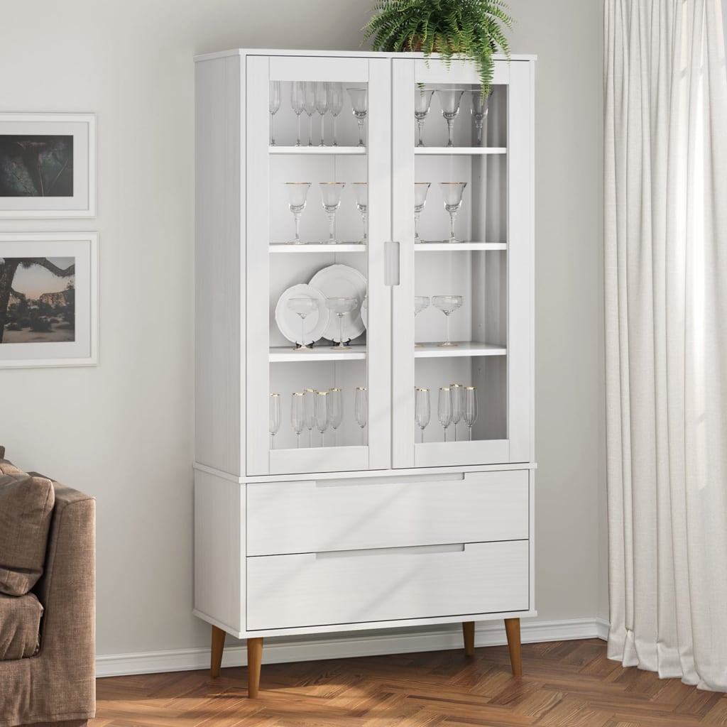 Mueble vitrina molde madera maciza de pino blanco 90x35x175 cm