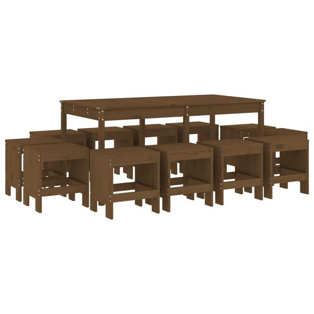vidaXL set de comedor de jardín 13 pzas madera maciza pino marrón miel