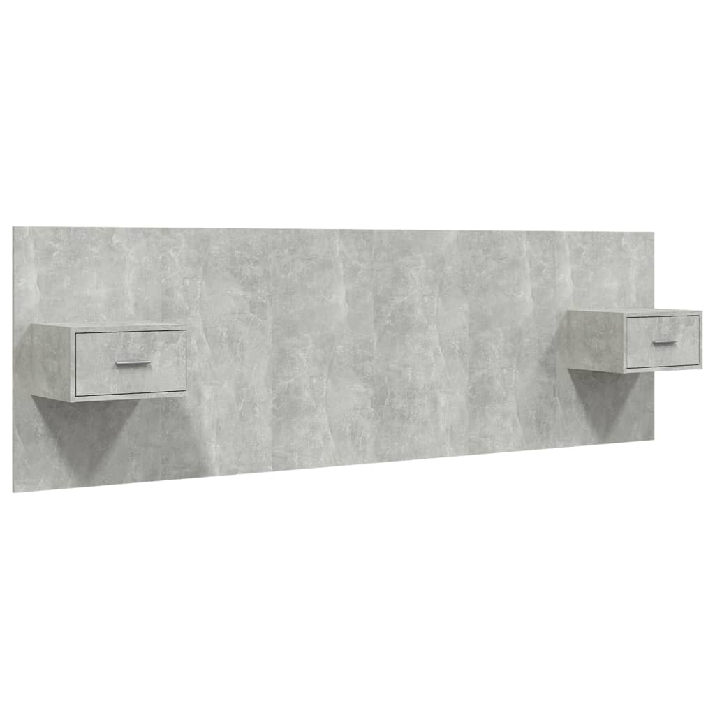 vidaXL cabecero de cama y mesitas madera contrachapada gris hormigón