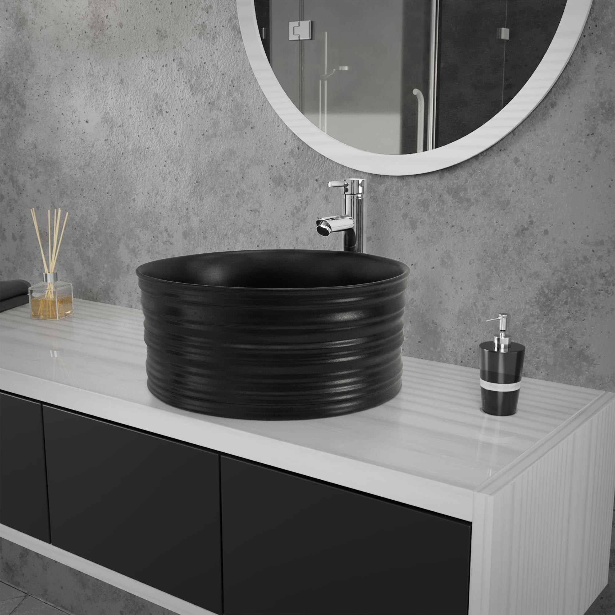 Conjunto lavabo desagüe sin rebosadero ø 41x18 cm cerámica negra