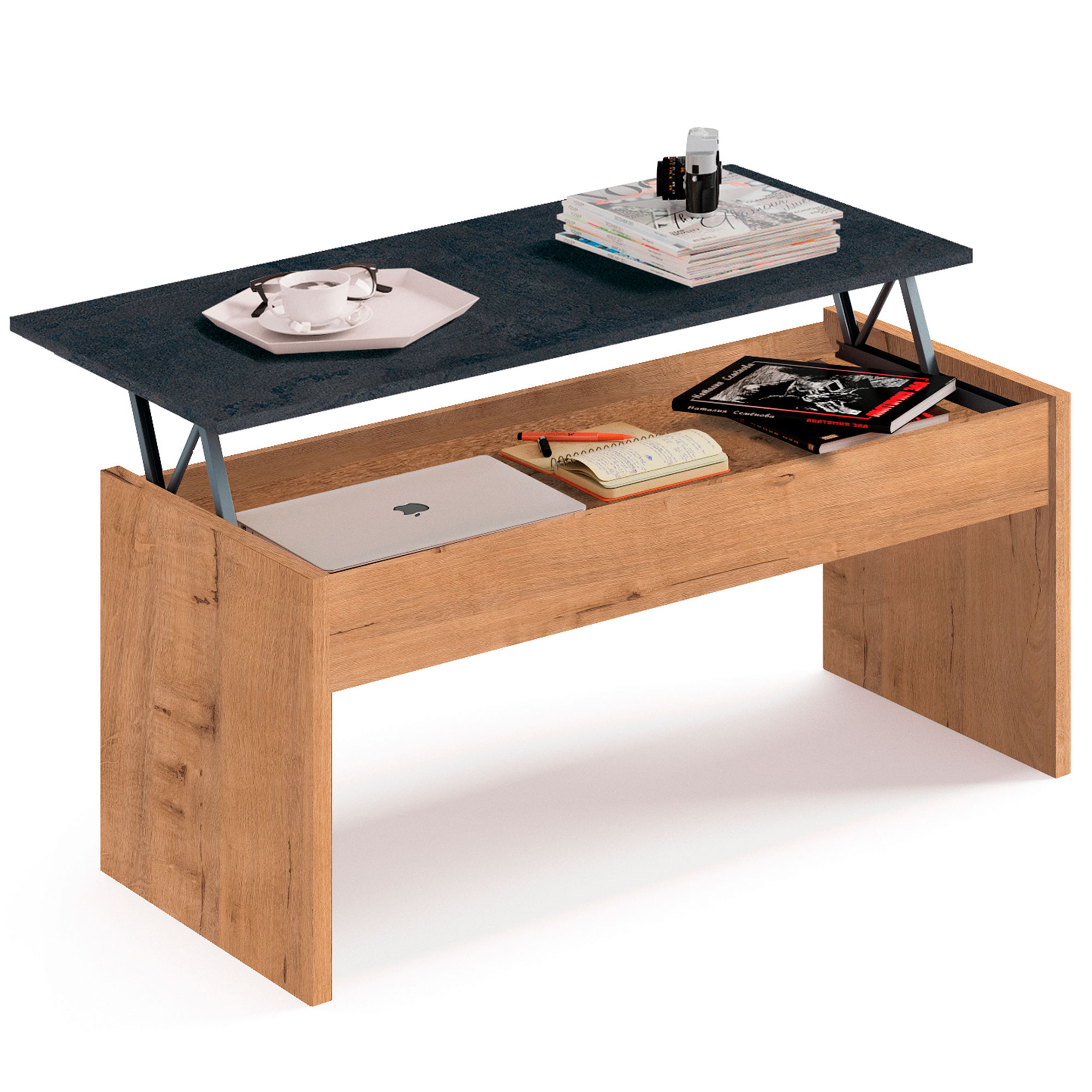 Mesa centro elevable, comedor, salón, mesita briebe opal madera