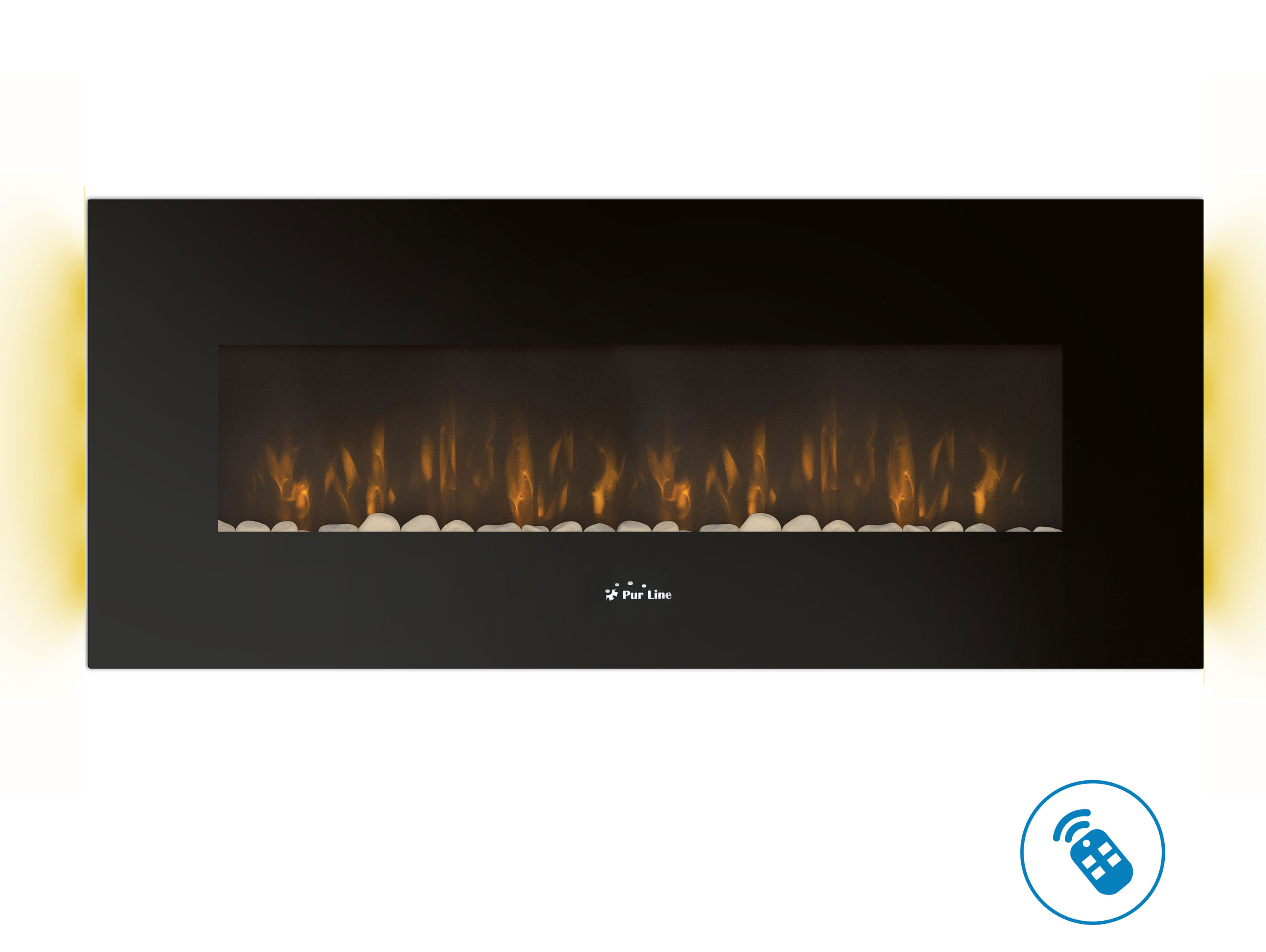 Chimenea eléctrica mural 2kw panorámica en cristal templado negro