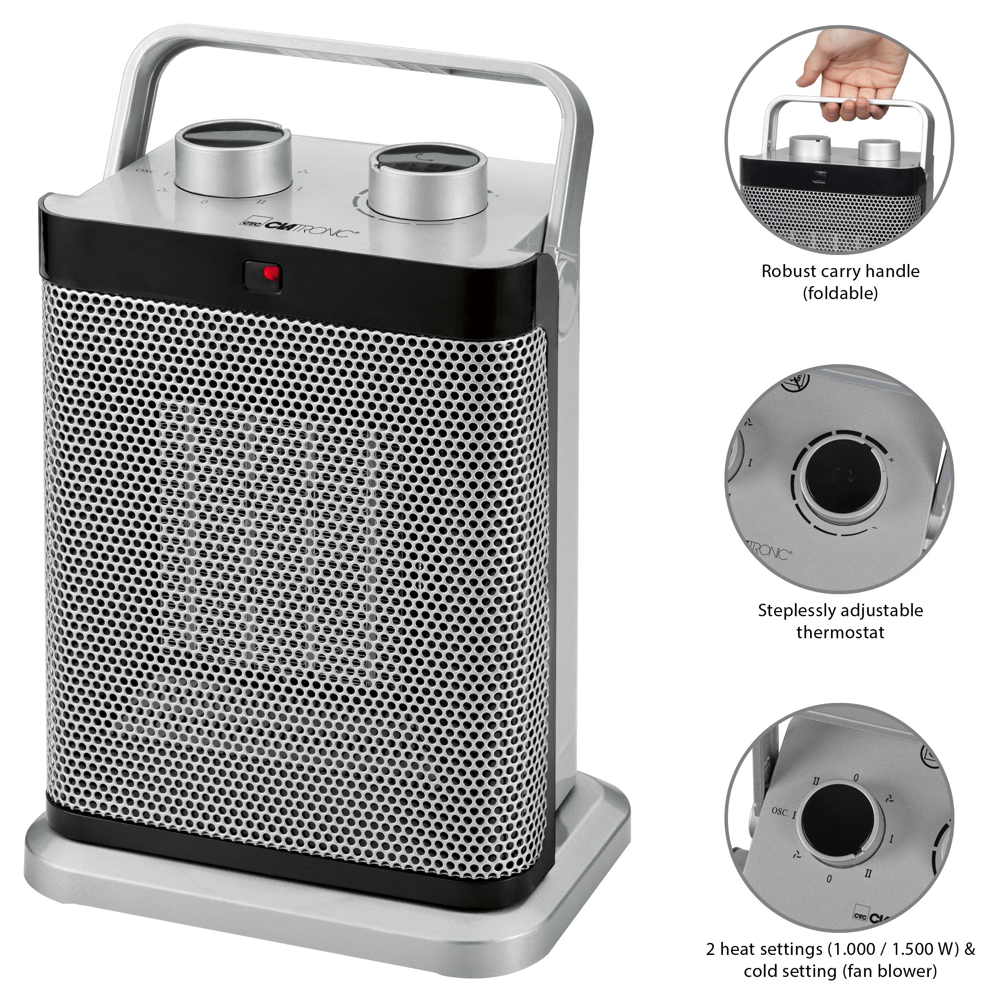 Aquecedor com ventilador clatronic hl 3631, prata, oscilante
