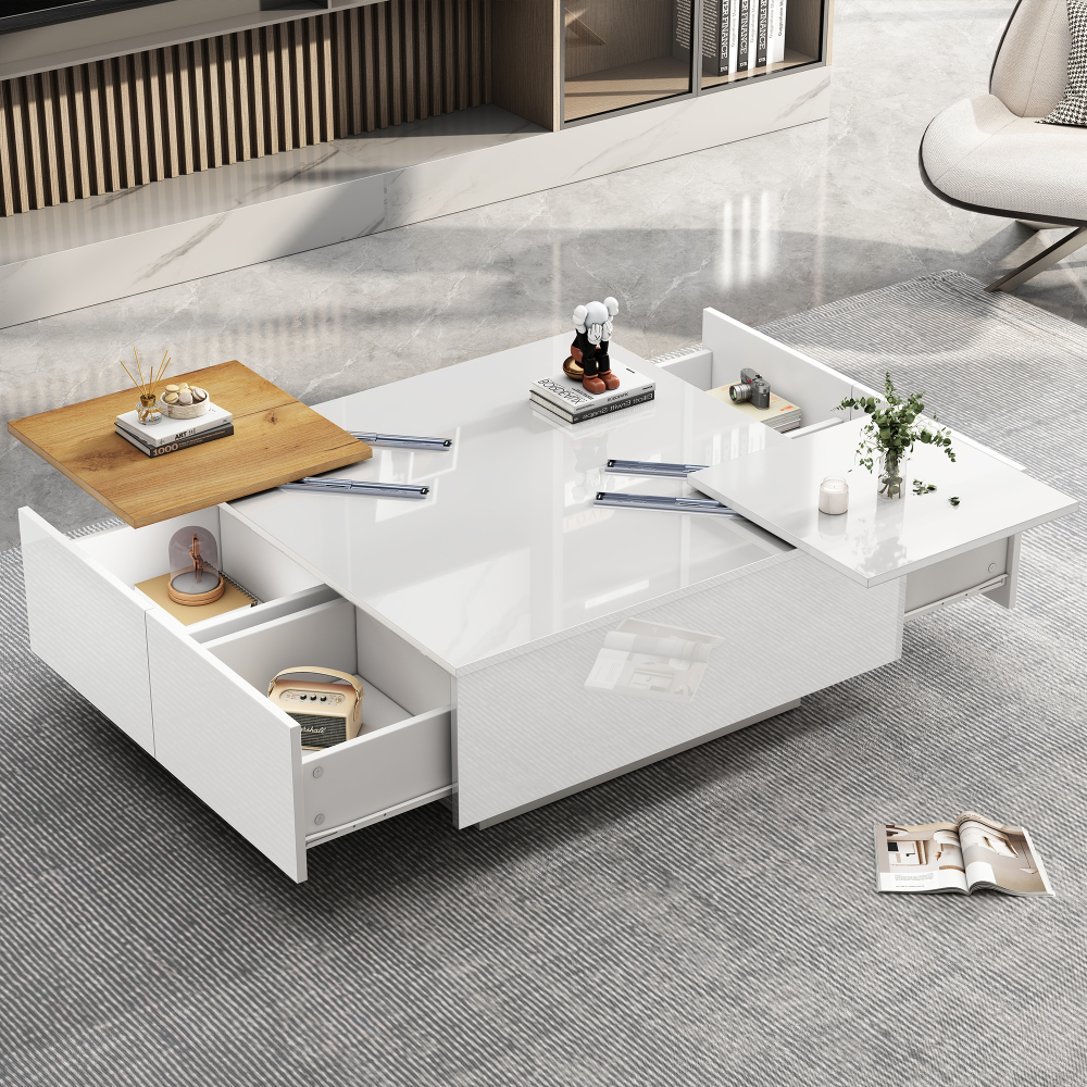 Mesa de centro con 4 cajones blanco 33,5x75x75cm