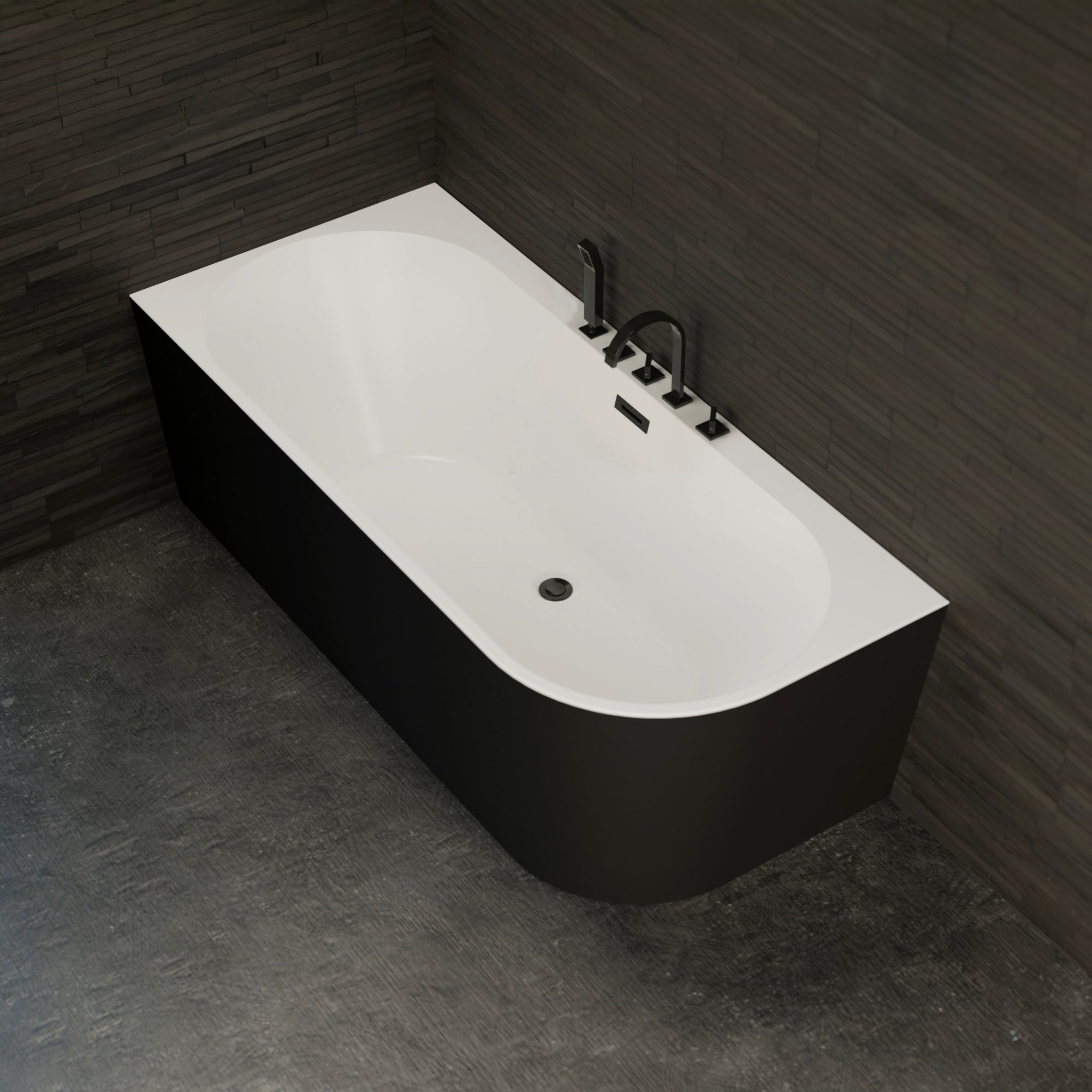 Bañera exenta capri 170 gauche noire + robinetterie noire mate 170 x76