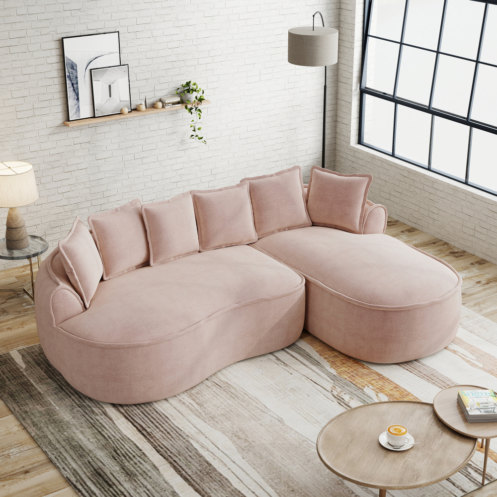 Sofá modular en l sin estructura chenilla rosa con chaise longue