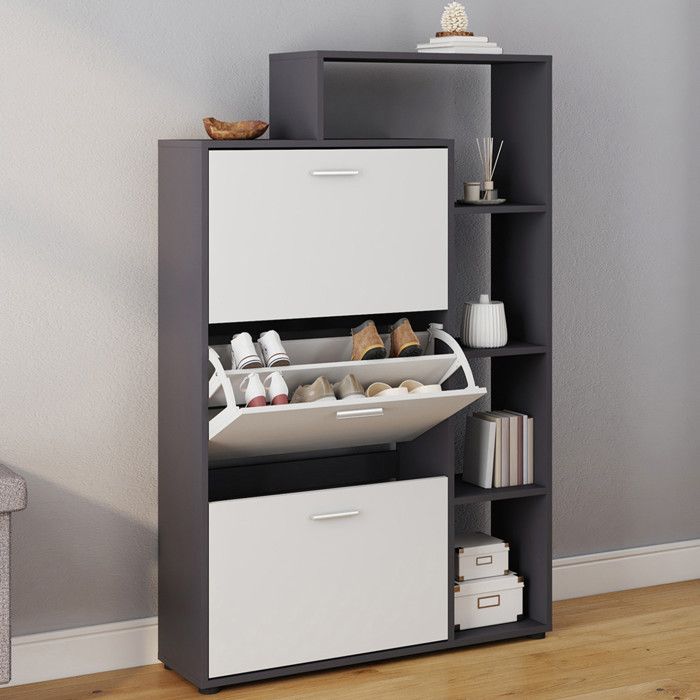 Mueble zapatero gris y blanco - 18 pares - 3 puertas