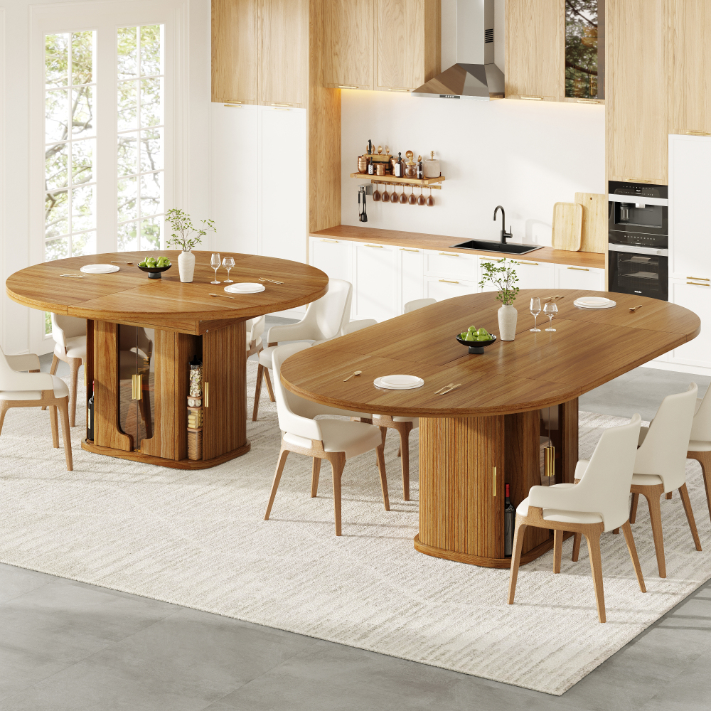 Mesa de comedor extensible con almacenaje mdf nogal 77x118-158x118cm