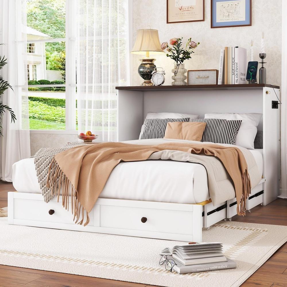 Cama con almacenaje 140x200cm blanca con estante y cajones