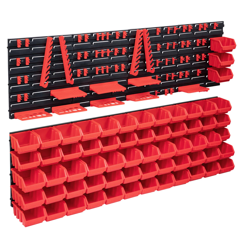 vidaXL kit de cajas de almacenaje 141 pzas paneles de pared rojo/negro