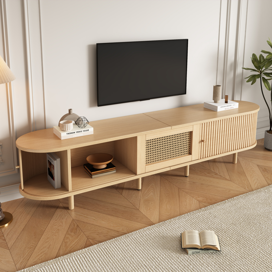Mueble de tv con 2 puertas correderas y 1 cajón natural 40x180x40cm