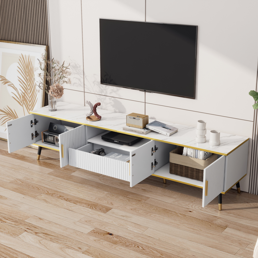 Mueble de tv para salón 2 puertas 1 cajón blanco 46x200x40cm