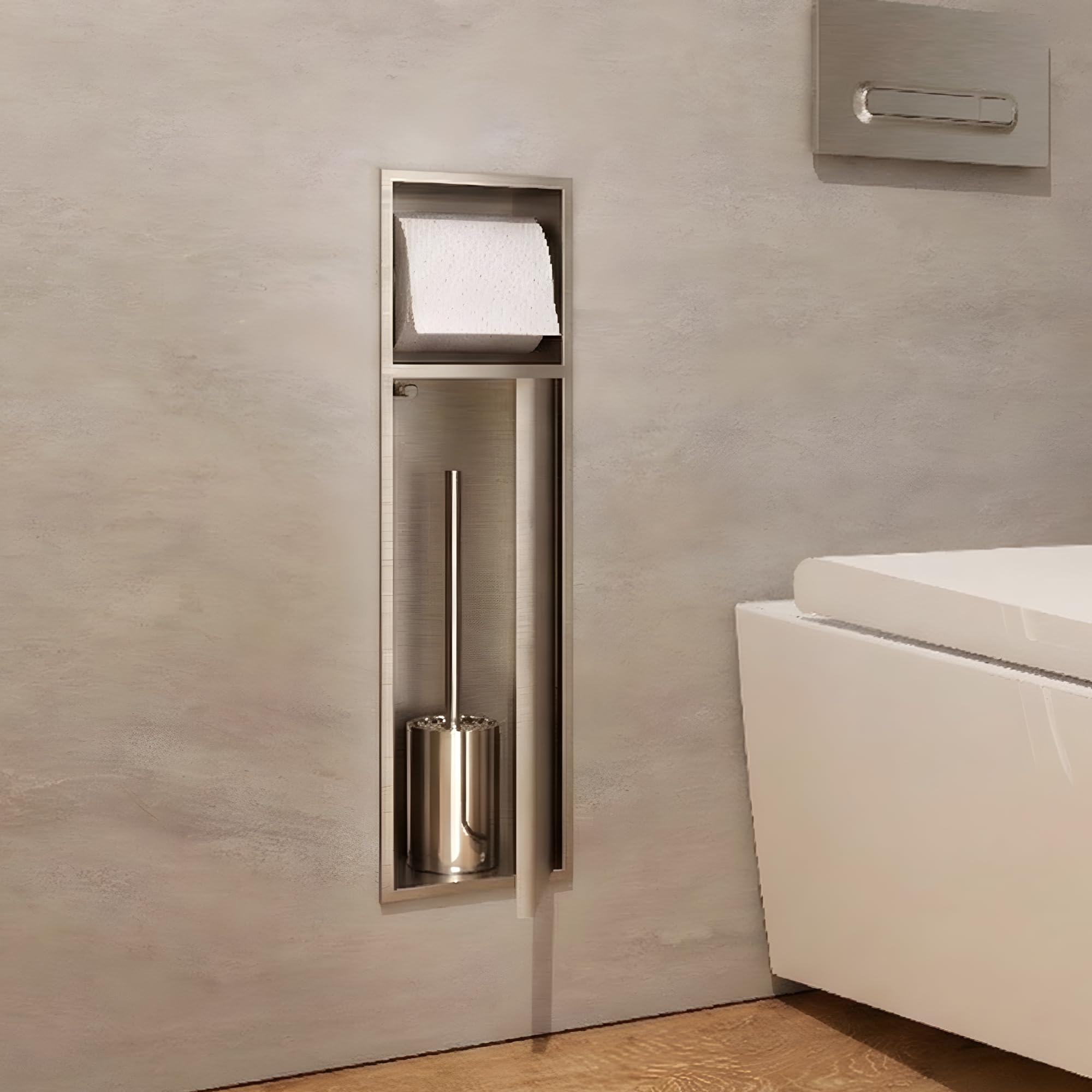 Imex - nicho de baño empotrable para escobillero y portarollos níquel